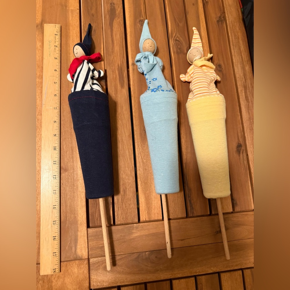 Set of Three Wooden Organic Cotton Puppet Dolls from Under the Nile